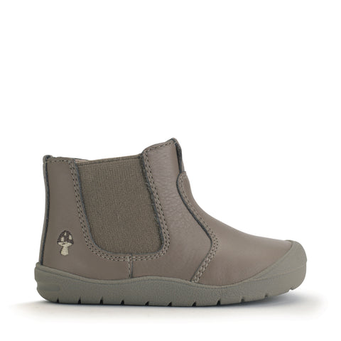 Start Rite First Chelsea Boots in Taupe Leather with Mushroom Motif
