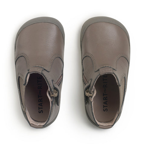 Start Rite First Chelsea Boots in Taupe Leather with Mushroom Motif