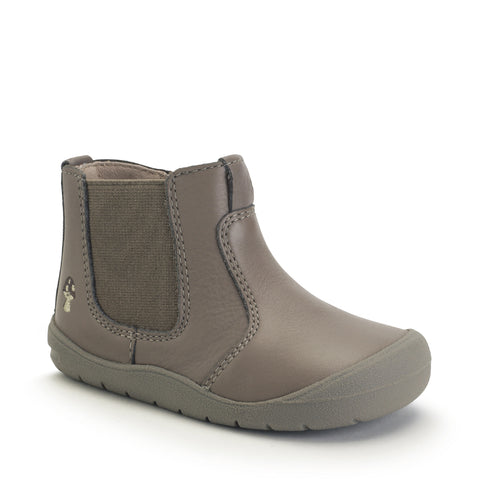 Start Rite First Chelsea Boots in Taupe Leather with Mushroom Motif