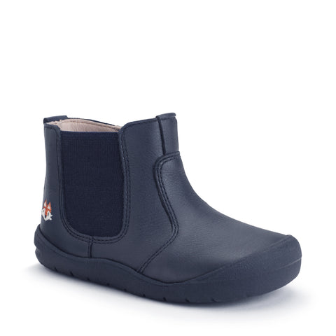 Kids First Chelsea Boots in Navy Leather with Fox Motif
