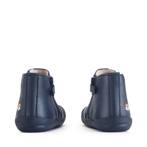 Kids First Chelsea Boots in Navy Leather with Fox Motif