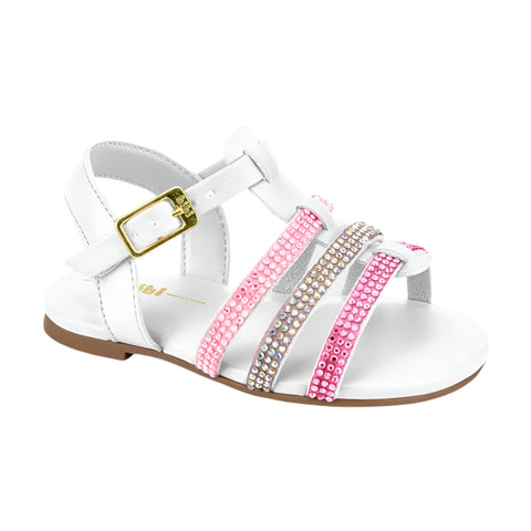 Sandals in White and Pink with Rhinestones