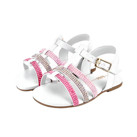 Sandals in White and Pink with Rhinestones