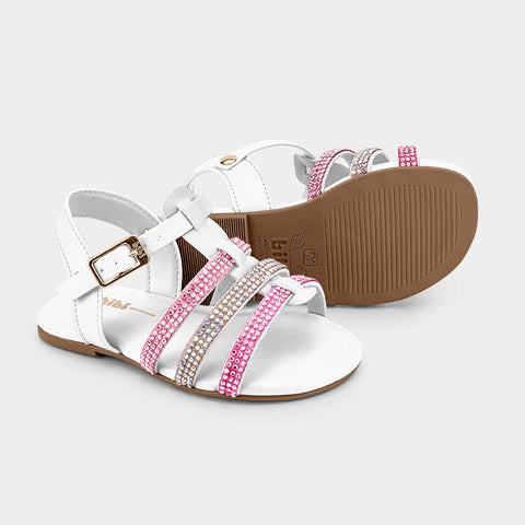 Sandals in White and Pink with Rhinestones