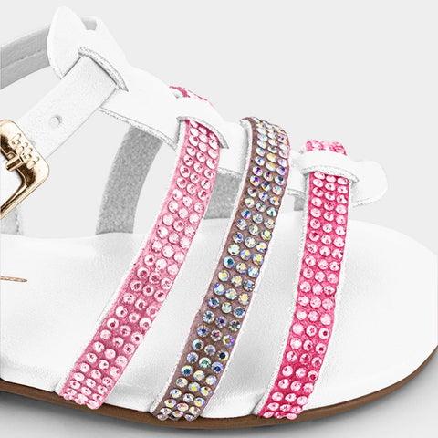 Sandals in White and Pink with Rhinestones