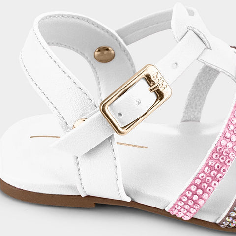 Sandals in White and Pink with Rhinestones