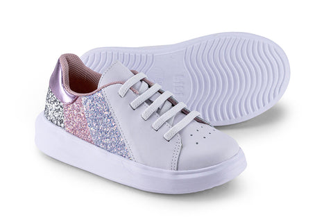 Bibi Glam Leather Sneakers in White with Glitter