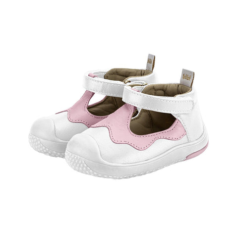 Bibi Prewalker Sneakers in White and Pink Leather / Kids First Shoes
