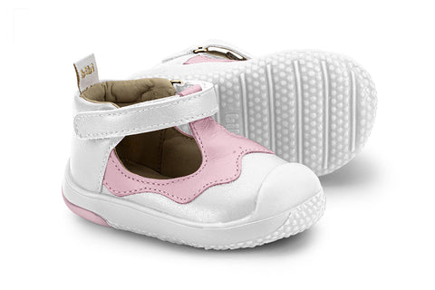 Bibi Prewalker Sneakers in White and Pink Leather / Kids First Shoes