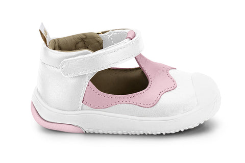 Bibi Prewalker Sneakers in White and Pink Leather / Kids First Shoes