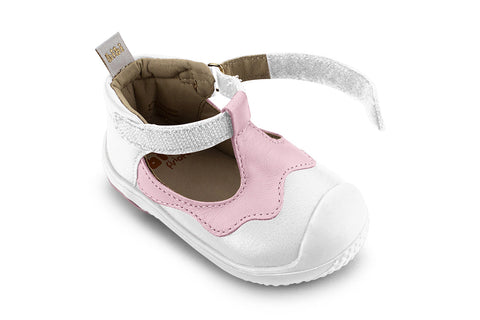Bibi Prewalker Sneakers in White and Pink Leather / Kids First Shoes