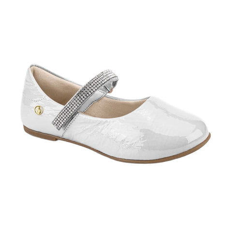 Bibi Ballerinas with Jeweled Strap in White Leather