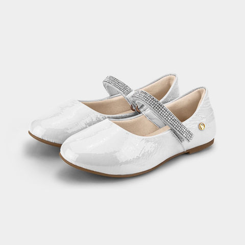 Bibi Ballerinas with Jeweled Strap in White Leather