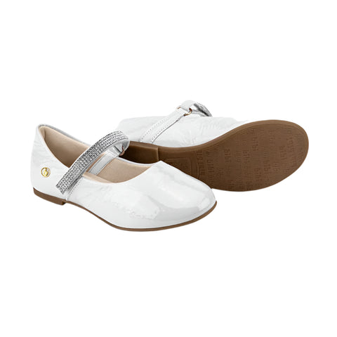 Bibi Ballerinas with Jeweled Strap in White Leather