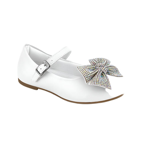 Bibi Ballerinas with Strap and Jeweled Bow in White Leather