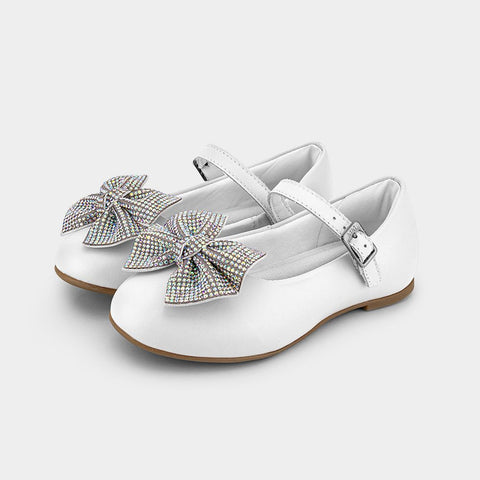 Bibi Ballerinas with Strap and Jeweled Bow in White Leather