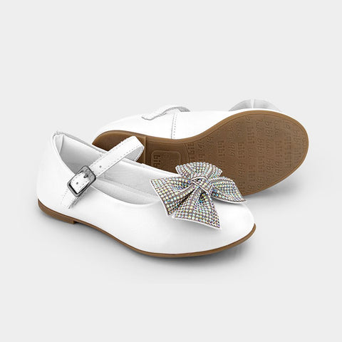 Bibi Ballerinas with Strap and Jeweled Bow in White Leather