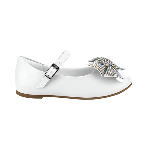 Bibi Ballerinas with Strap and Jeweled Bow in White Leather