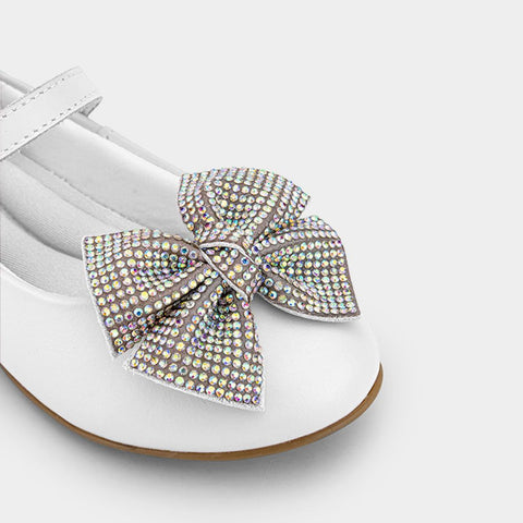 Bibi Ballerinas with Strap and Jeweled Bow in White Leather