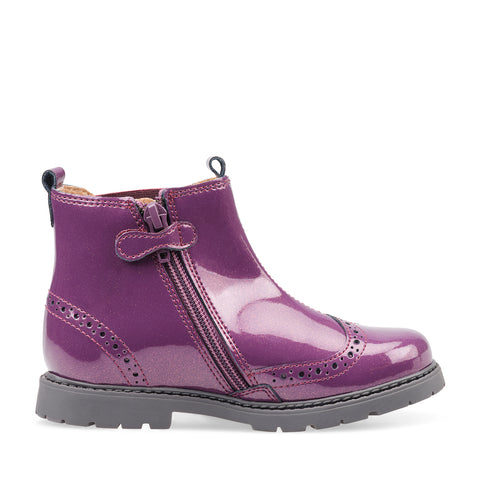 Kids Chelsea Boots – Blackcurrant Patent with Floral Panel