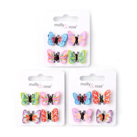 Mini Clamp / Card of 4 assorted Fimo style butterfly mini clamps