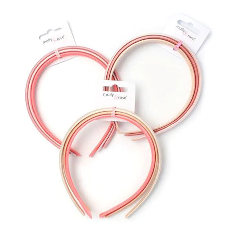 Aliceband / Card of 3 Satin fabric alicebands 1cm wide