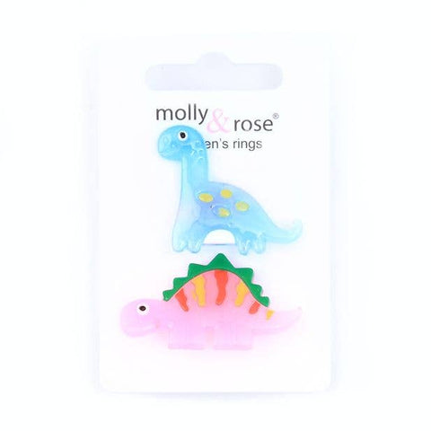 Card of 2 Assorted Childrens Dinosaur Rings