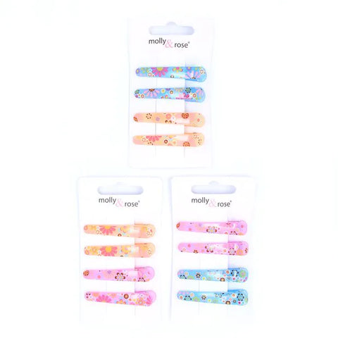 Clips / Card of 4 floral print plastic clips 4.5cm