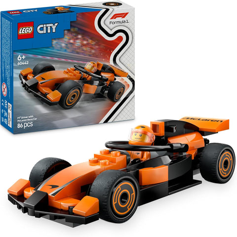 LEGO City F1 Driver with McLaren Race Car - Formula 1 Building Toy with a Racing Driver Minifigure - Small Birthday Gift Idea for 6+ Year Old Boys & Girls or Adult Motorsport Fans - 60442