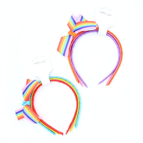 Aliceband / 3pk ribbon wrapped - 1 with rainbow bow