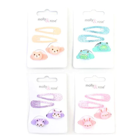 Set / Animal motif ponios and glitter sleepies