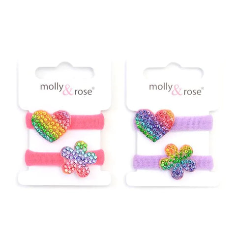 Elastics / Card of 2 heart / flower motif jersey elastics