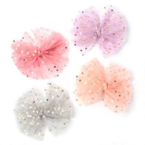 Molly & Rose Sequin Net Bow On A Clip 6cm