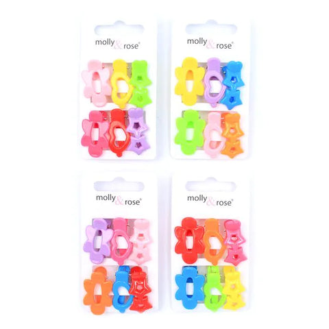 brightly coloured plastic kids clips. Mixed.
