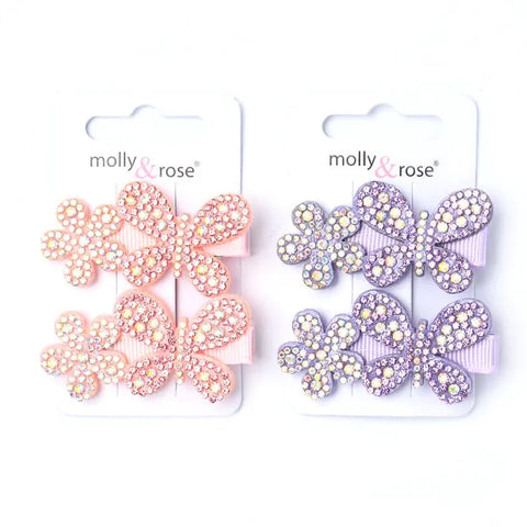 Clips / Card of 2 butterfly/flower ribbon covered clips