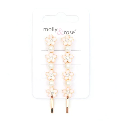Molly & Rose Card Of 2 Flower And Pearl Bead Grips 7cm