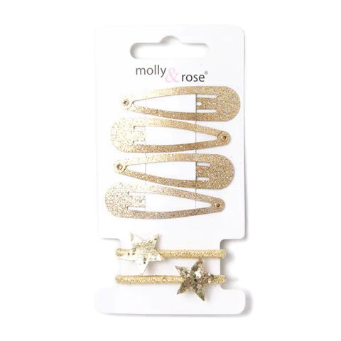 Set / Card of 4 gold glitter sleepies and 2 star elastics