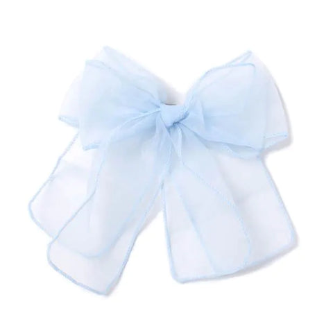 Molly & Rose Light Blue Chiffon Double Bow Barrette Clip With Tails