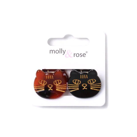 Molly & Rose Card Of 2 Cat Shaped Mini Clamps 2.5cm