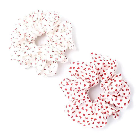 Large - Heart And Cherry Print Scrunchies. Dia.12cm