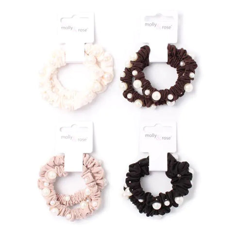 Molly & Rose Small - Card Of 2 Pearl Bead Scrunchies