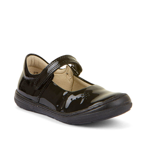 Kids Mia School Shoes in Black Patent Leather