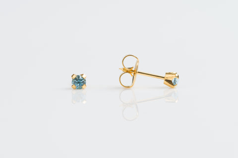 TINY TIPS GOLD PLATED TIFF. 3MM – MARCH AQUAMARINE
