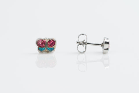 TINY TIPS STAINLESS 5MM PINK/GREEN GLITTER BUTTERFLY
