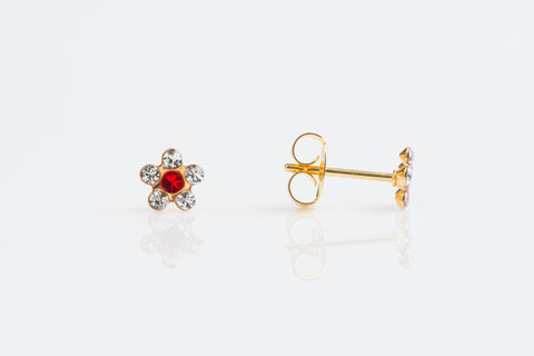 TINY TIPS GOLD PLATED 5MM DAISY APRIL CRYSTAL -JULY RUBY