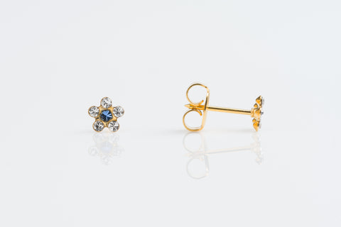 TINY TIPS GOLD PLATED 5MM DAISY APRIL CRYSTAL- SEPTEMBER SAPPHIRE