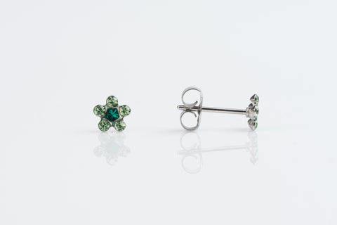 TINY TIPS STAINLESS 5MM DAISY AUGUST PERIDOT – MAY EMERALD