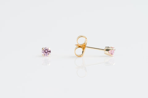 TINY TIPS GOLD PLATED TIFF. 3MM PINK CUBIC ZIRCONIA