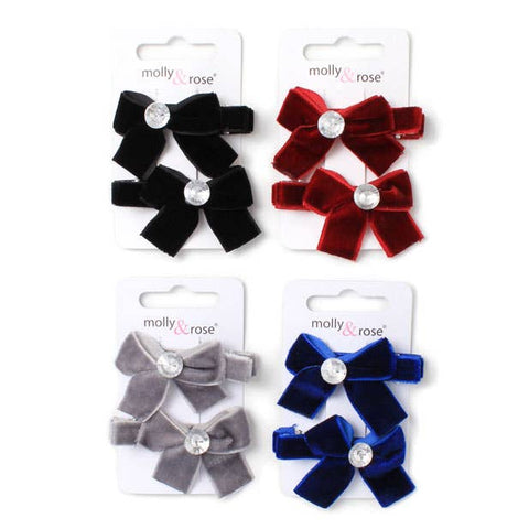 Card of 2 velvet bow hair clips 5cm