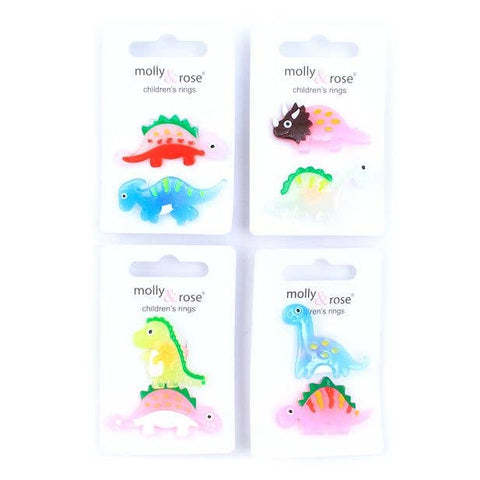 Card of 2 Assorted Childrens Dinosaur Rings